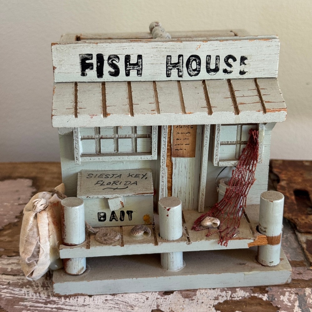 Vintage Siesta Key Florida Fish House Wooden Coaster Set Coastal Beach House